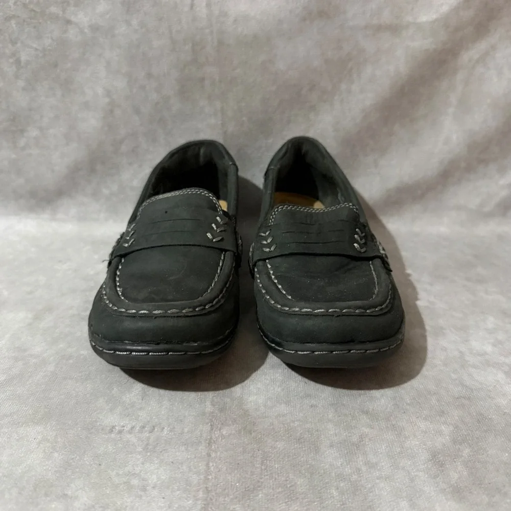 Clarks Collection Loafers Womens 5 Black Good Nubuck Leather Slip On Comfort